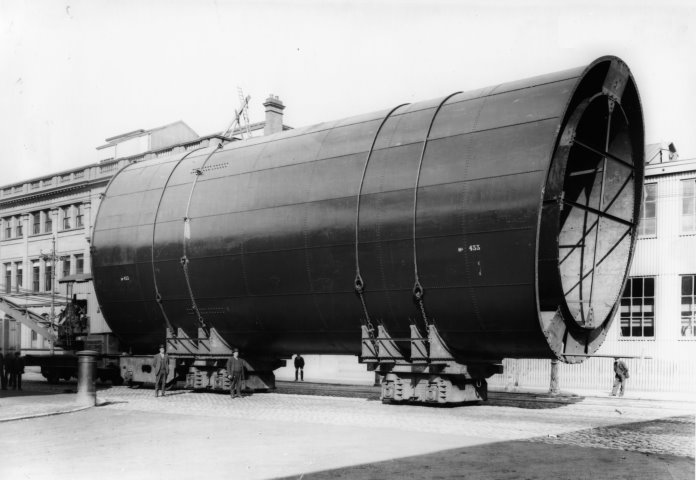 HMHS Britannic (1914) Funnel being transported to Harland and Wolff