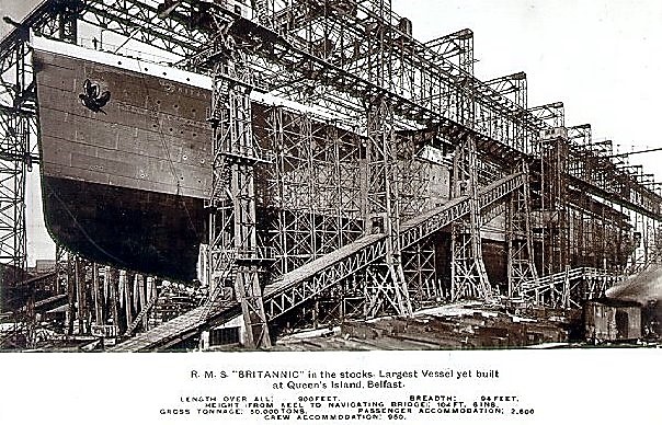 Postcard of HMHS Britannic on the stocks